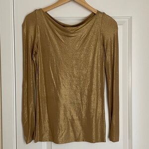 Ralph Lauren Black Label Top Women's Small Gold Long Sleeve Boat Neck Knit USA
